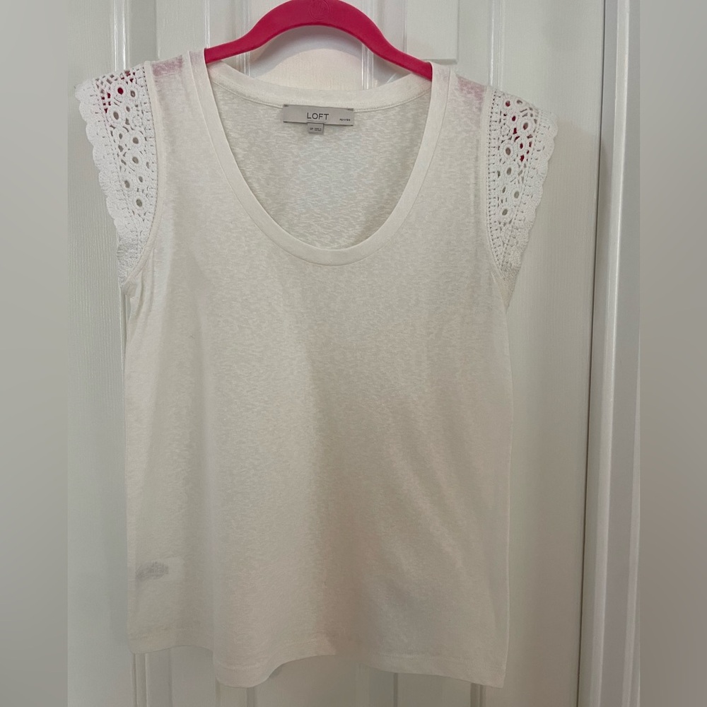 LOFT Women's White Crochet Sleeve Scoop Neck Tank